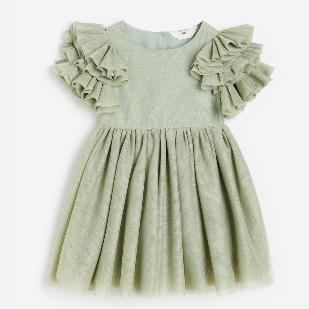 H&M Girls’ Green Flutter Sleeved Tulle Dress
